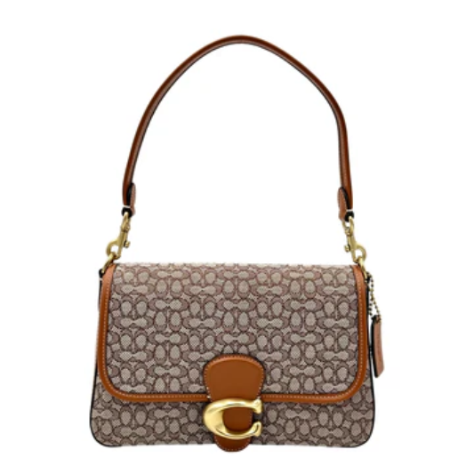 Coach Soft Tabby Shoulder Bag In Micro Signature Jacquard - Cocoa Burnished Amber