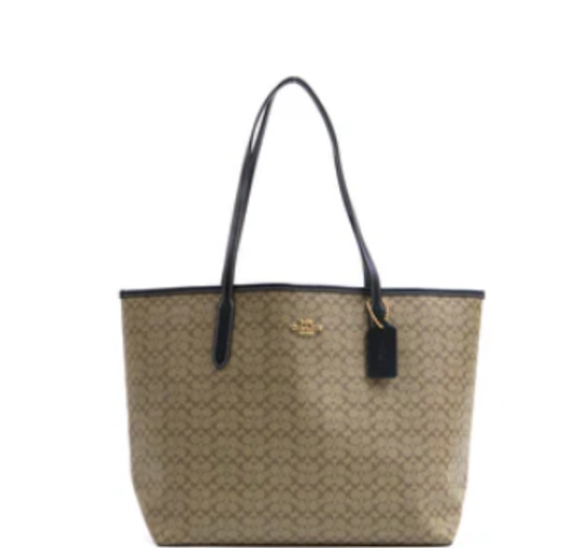 Coach City Tote In Signature Canvas - Khaki Black
