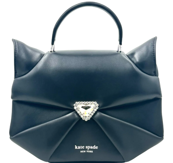 Kate Spade Whiskers 3d Cat Leather Crossbody- Black
