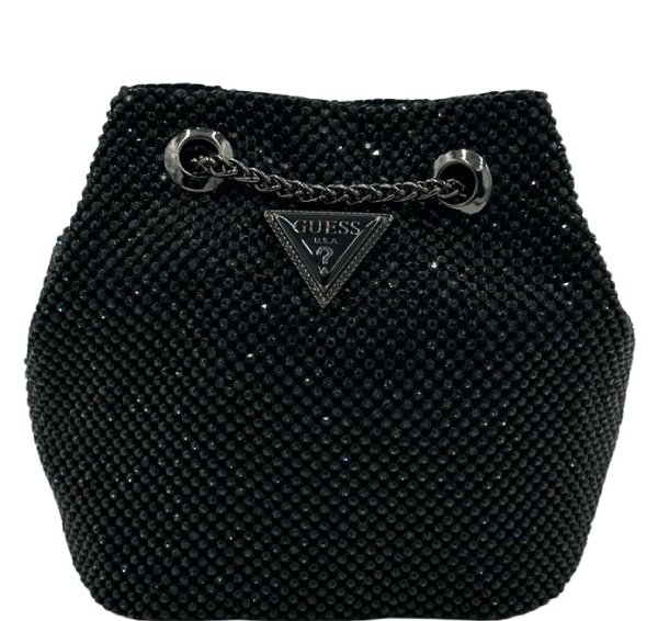 Gues Lua Rhinestone Mini Bucket Bag-Black