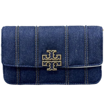 Tory Burch Britten Denim Chain Wallet - Navy