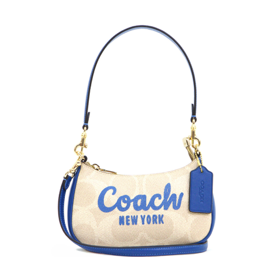 Coach Teri Mini Crossbody Bag In Signature Canvas With Coach Graphic - Sand/Pacific Bright Mineral
