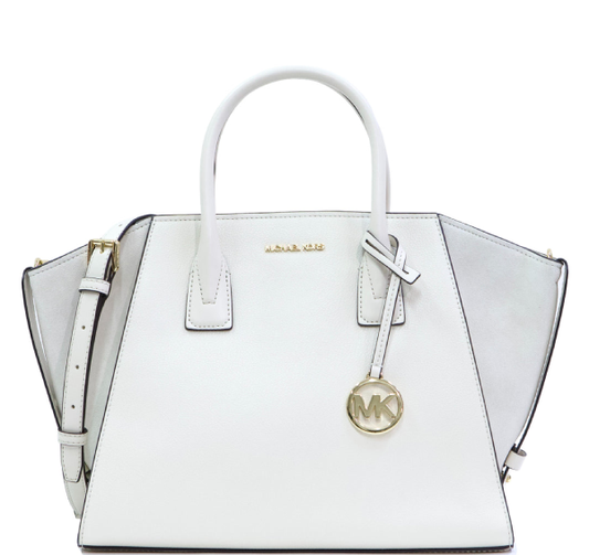 Michael Kors Avril Large Top Zip Satchel Leather- Light Cream