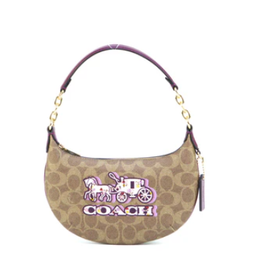 Coach Mini Payton Bag In Signature Canvas With Horse And Carriage Print - Tan/Black Cherry