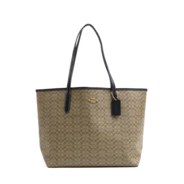 Coach City Tote In Signature Canvas - Khaki Black