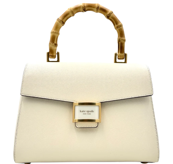 Kate Spade Katy Medium Bamboo Top-handle White Leather Crossbody Bag - Halo White