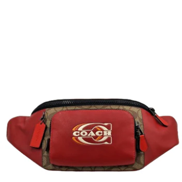 Coach Track Waistpack in Colorblock Signature Canvas - Red Khaki Multi