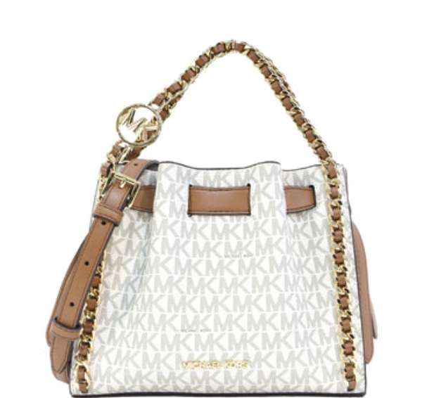 Michael Kors Mina Small Signature Logo Chain Crossbody Bag- Vanilla