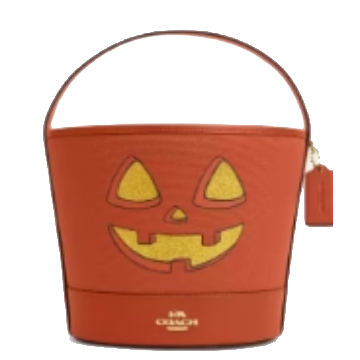 Coach Trick or Treat Halloween Bucket Pumpkin Face Handbag Bag - Orange