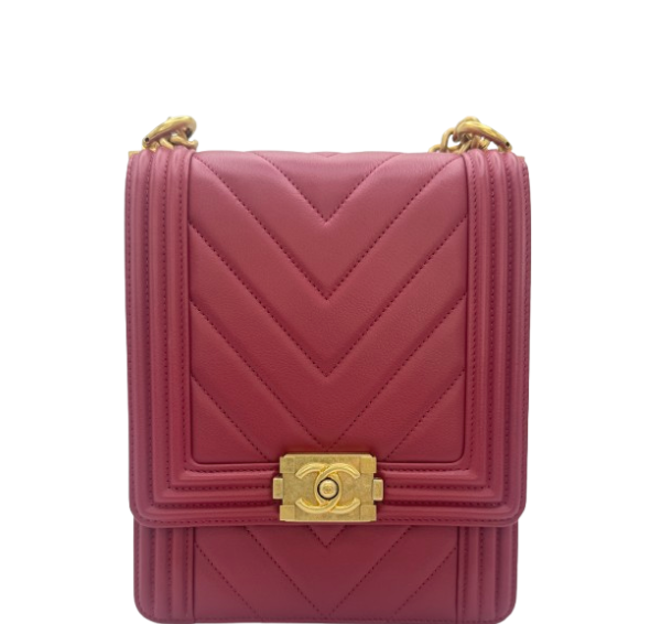 Chanel Chevron Quilted Lambskin North South Tote Bag Red CC Shoulder Bag