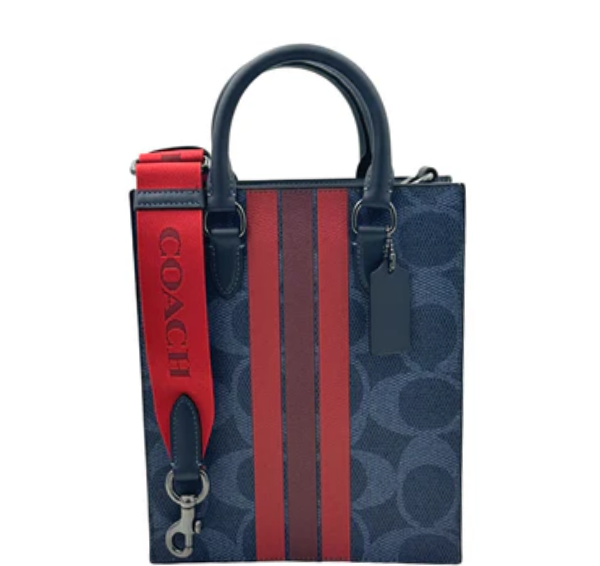Coach Dylan Tote Bag In Signature Canvas With Varsity Stripe- Midnight/ Navy Multi