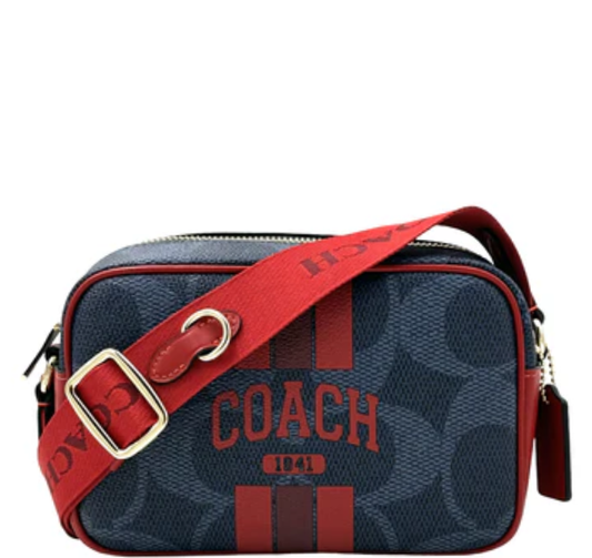 Coach Mini Jamie Camera Bag In Signature Canvas- Denim Bold Red