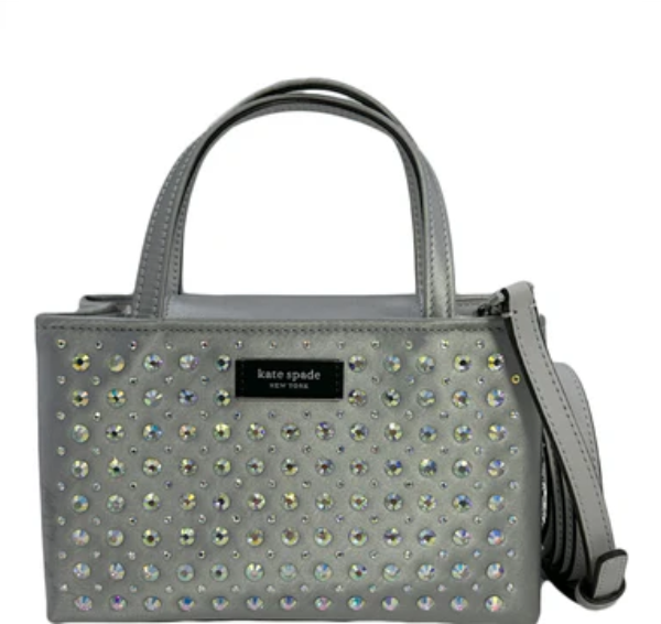 Mini bolso tote de tela con adornos de cristal Sam Icon de Kate Spade - Gris platino