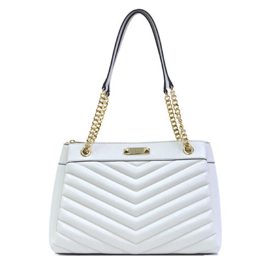 Michael Kors Whitney Medium Chain Strap Tote Shoulder Bag - Light Cream