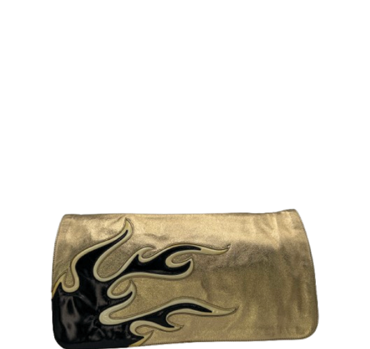 Prada Nappa Leather Flame Clutch Bag Gold Handbag Women’s Designer