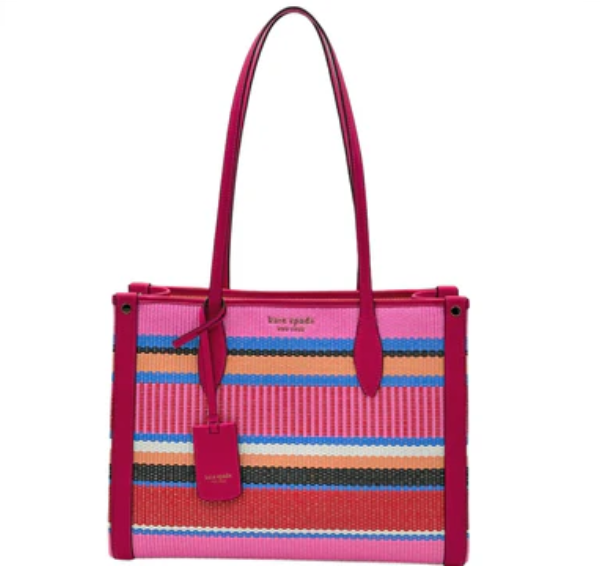 Kate Spade Market Striped Woven Straw Medium Tote - Wild Raspberry Multi