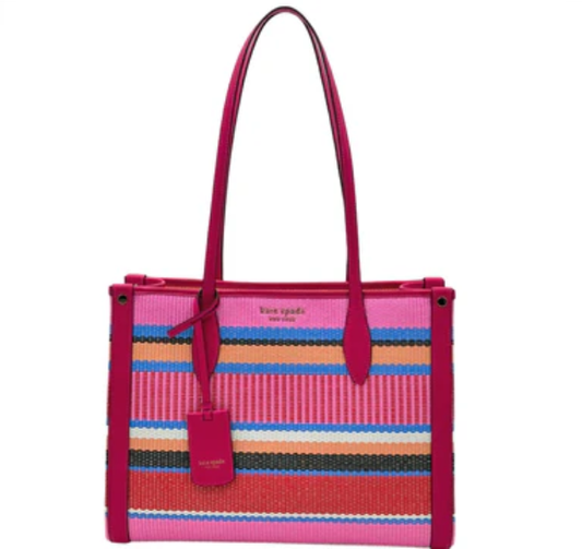 Kate Spade Market Striped Woven Straw Medium Tote - Wild Raspberry Multi