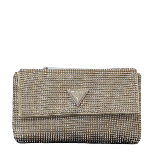 Guess Zalina Small Rhinestone Flap Clutch - Gold