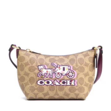 Coach Zip Crossbody Signature HC - Tan/Black Cherry