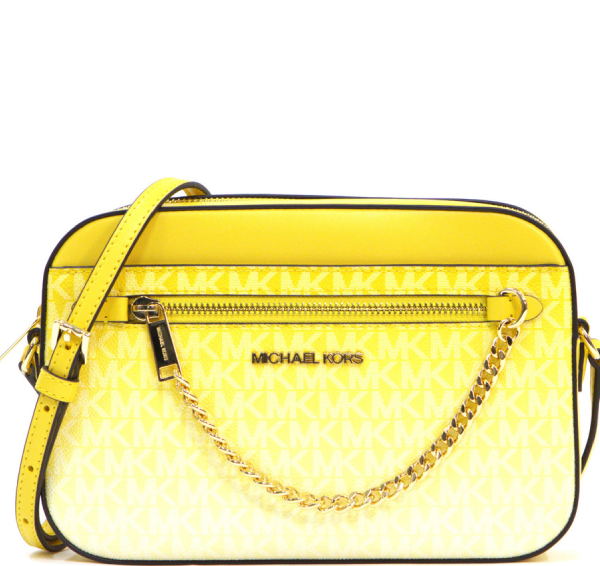 Michael Kors Jet Set Women Large Logo Zip Chain Crossbody Bag - Daisy Yellow
