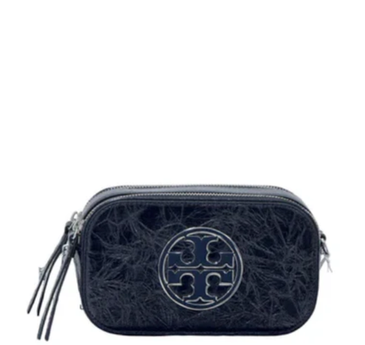 Tory Burch Mini Miller Crinkle Leather Crossbody Bag- Black