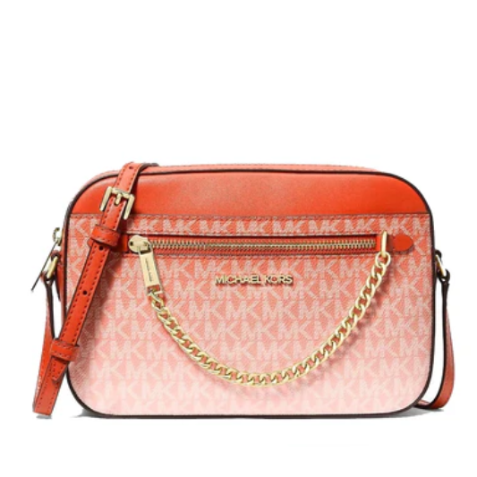 Michael Kors Jet Set Large Ombre Logo Zip Chain Crossbody Bag - Red Clay