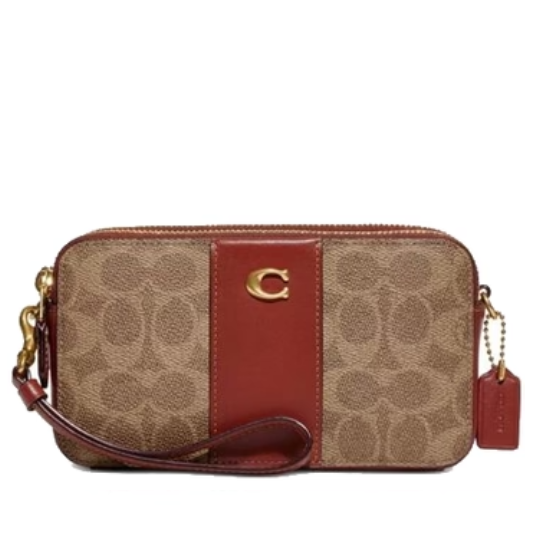 Coach Card Case Signature Kira Crossbody - Tan/Rust