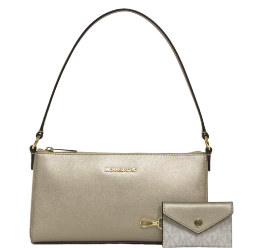 Michael Kors Vincent Medium Pouchette With Card Case Shoulder Handbag -Pale Gold