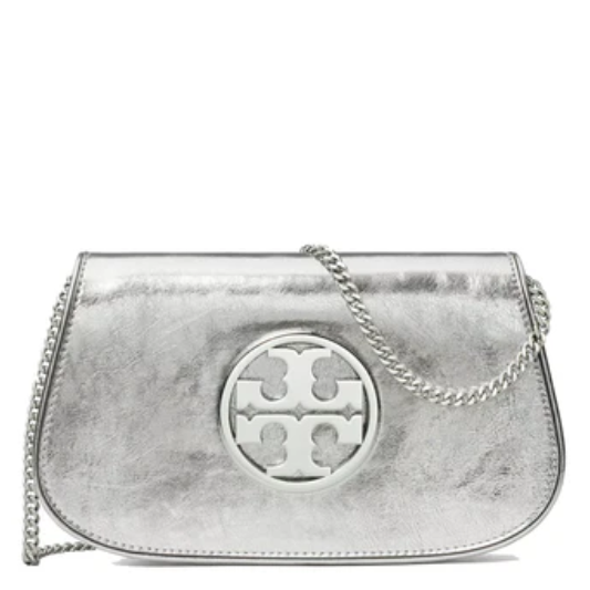 Tory Burch Reva Metallic Clutch - Silver