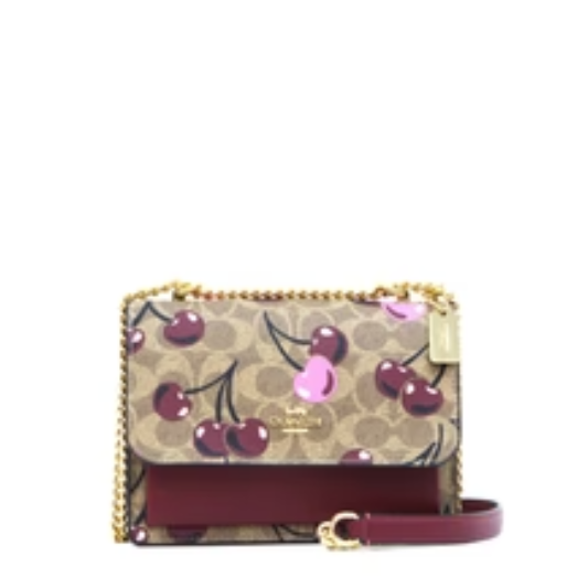 Coach Mini Klare Crossbody Bag In Signature Canvas With Cherry Print - Tan Multi
