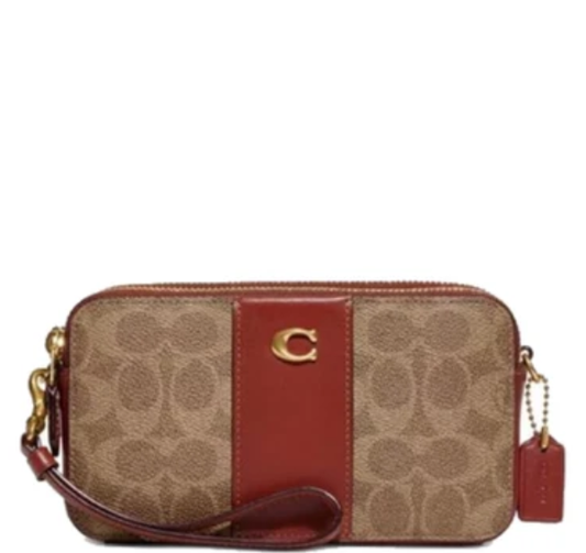 Coach Card Case Signature Kira Crossbody - Tan/Rust