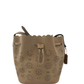 Coach Leather Drawstring Bucket Bag – Tan Perforated Floral – Crossbody Handbag - Used