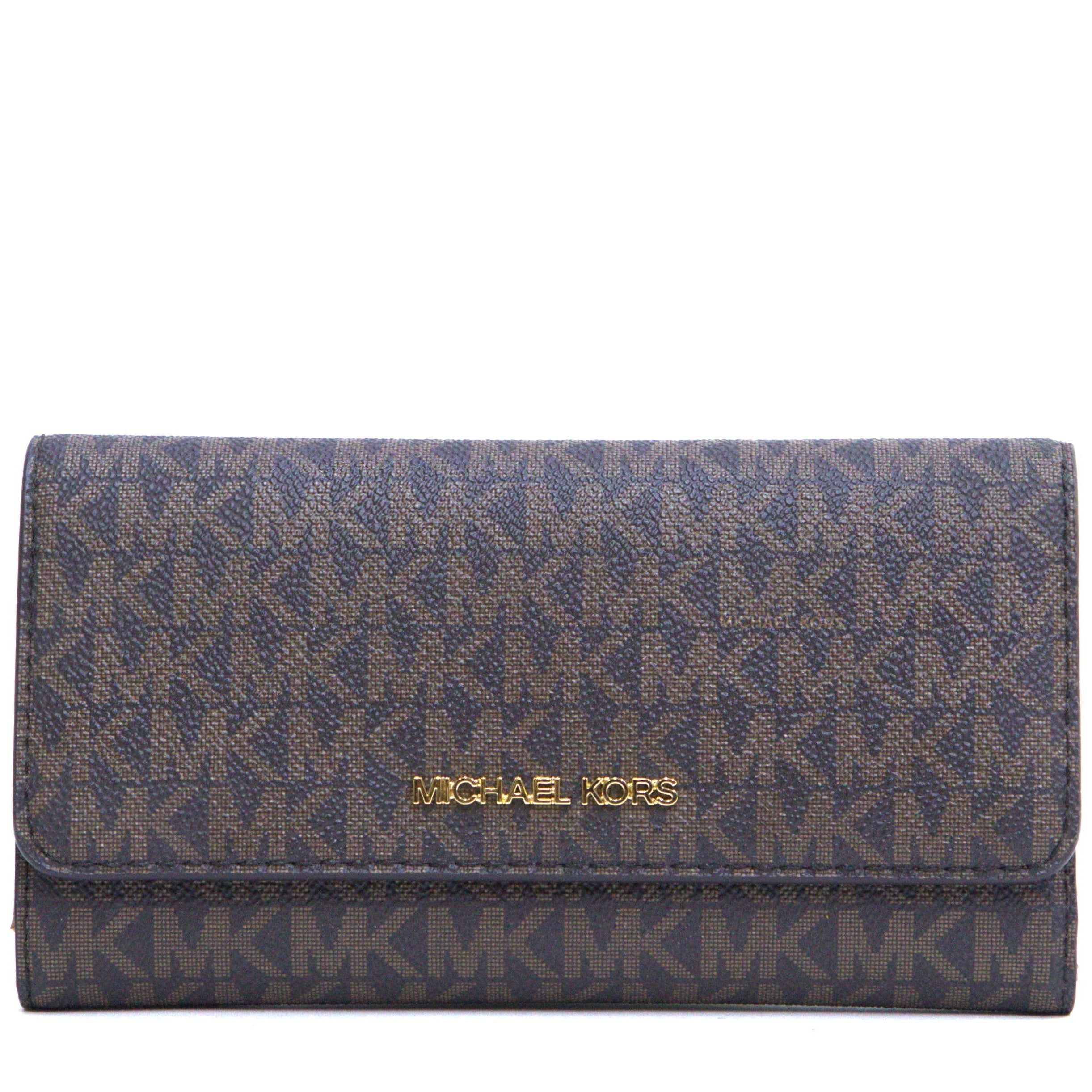 Blue wallet with gold logo on a white background