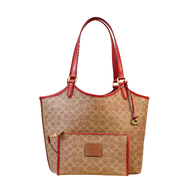 Coach Day Tote Bag In Signature Canvas-Tan/Rust