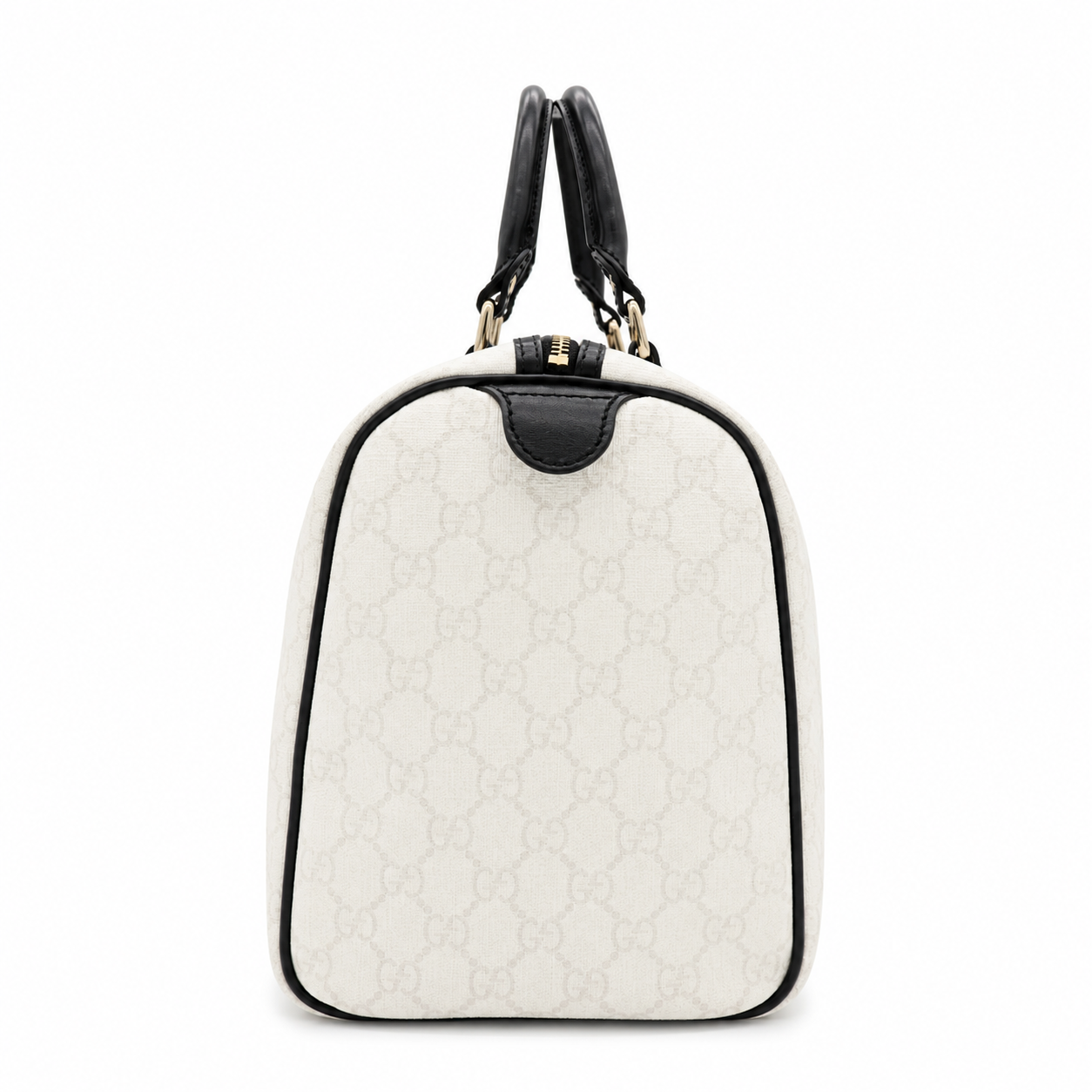 Gucci Medium GG Supreme Joy Boston Bag White Black Trim Strap