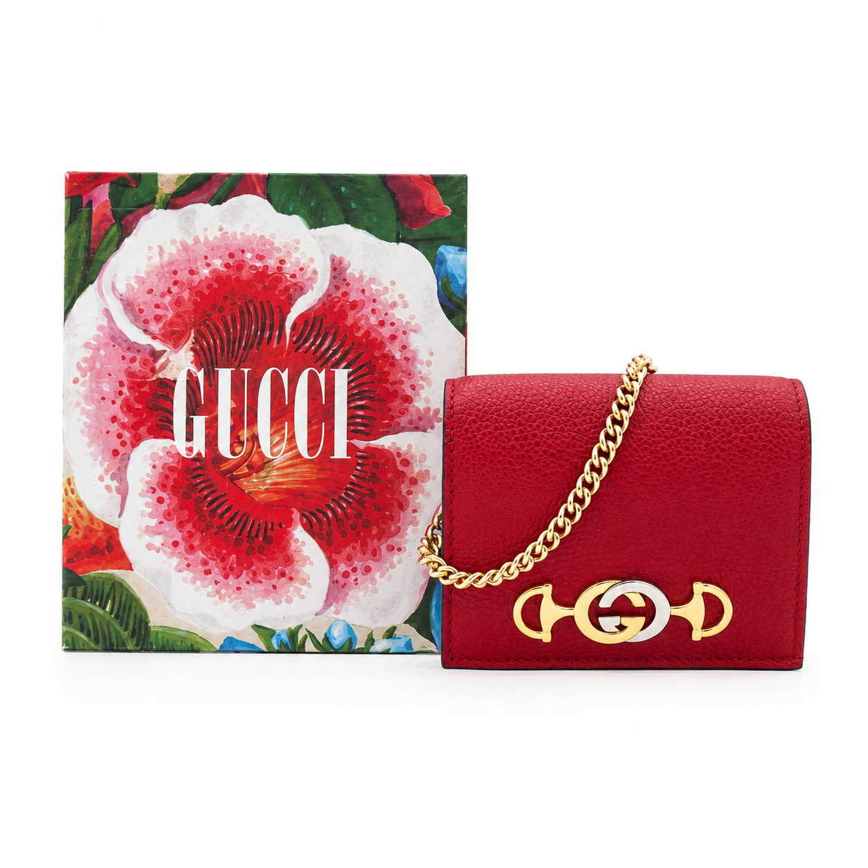 Gucci Zumi Mini Wallet in Red Leather with Gold-Tone Hardware
