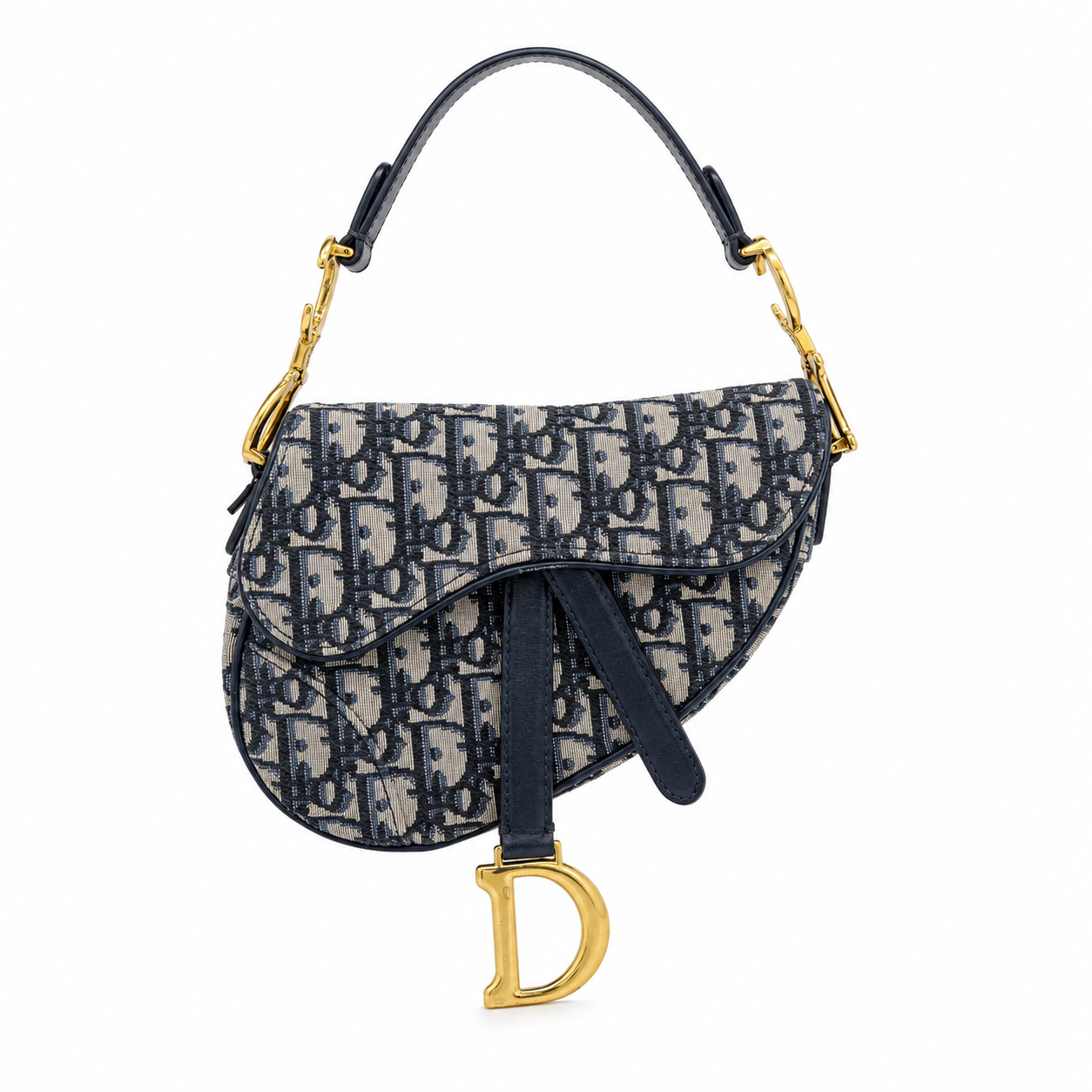 Christian Dior Mini Saddle Bag with Strap- Blue Dior Oblique Jacquard