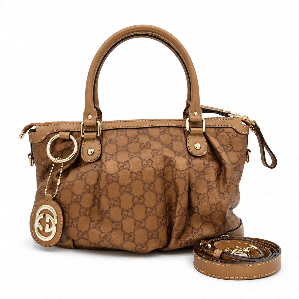 Gucci Sukey Medium Guccissima Bronze Leather Top Handle Bag
