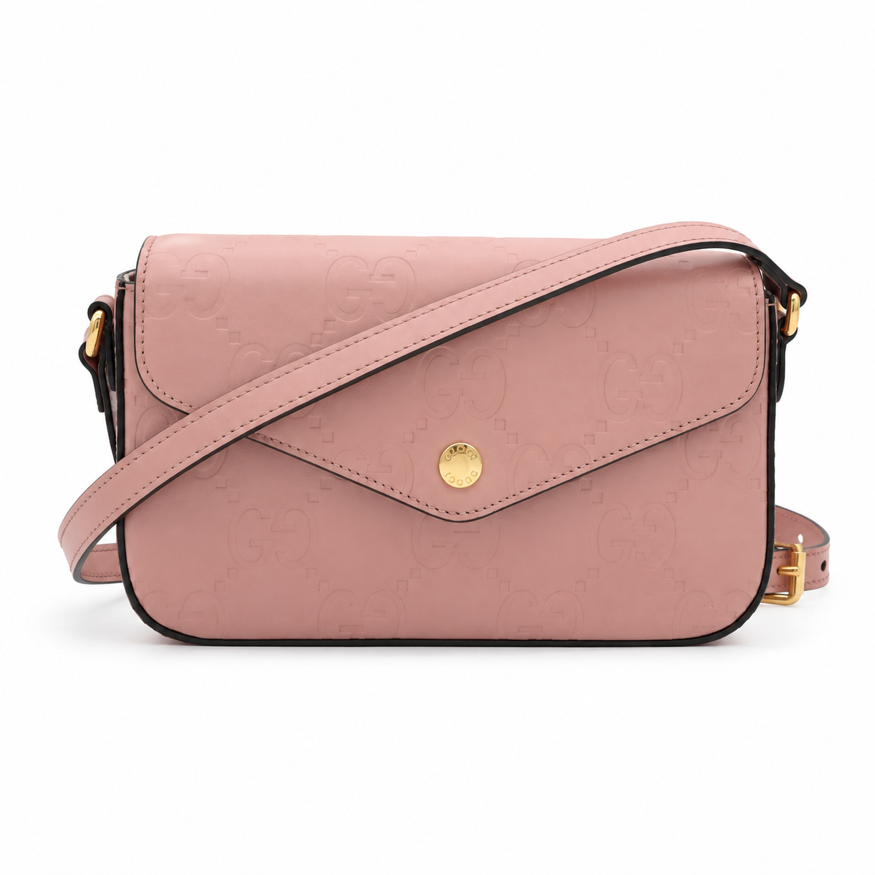 Gucci GG Embossed Leather Mini Crossbody Bag Pink Blush Gold Hardware