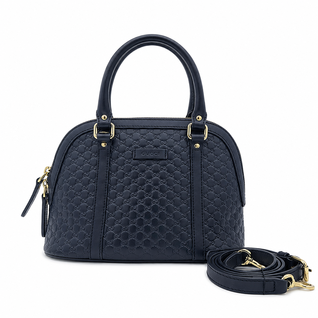 Gucci Microguccissima Leather Dome Satchel Handbag with Shoulder Strap – Navy/Blue