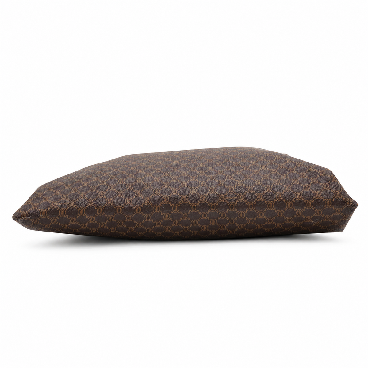 A brown monogrammed pouch or small bag with a repeating interlocking pattern, shown on a plain white background.