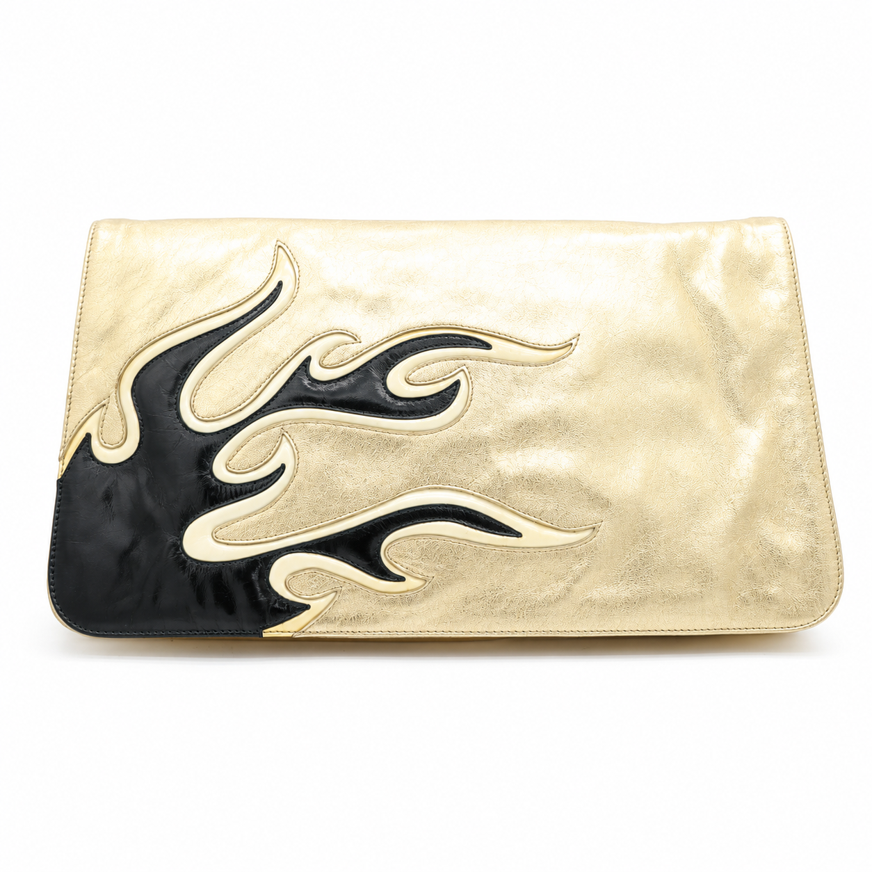 Prada Nappa Leather Flame Clutch Bag Gold Handbag Women’s Designer