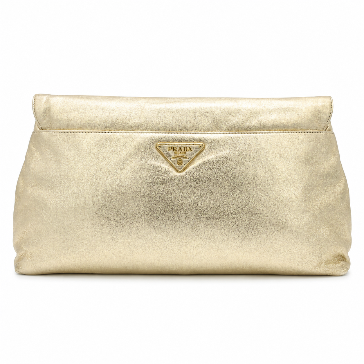Prada Nappa Leather Flame Clutch Bag Gold Handbag Women’s Designer