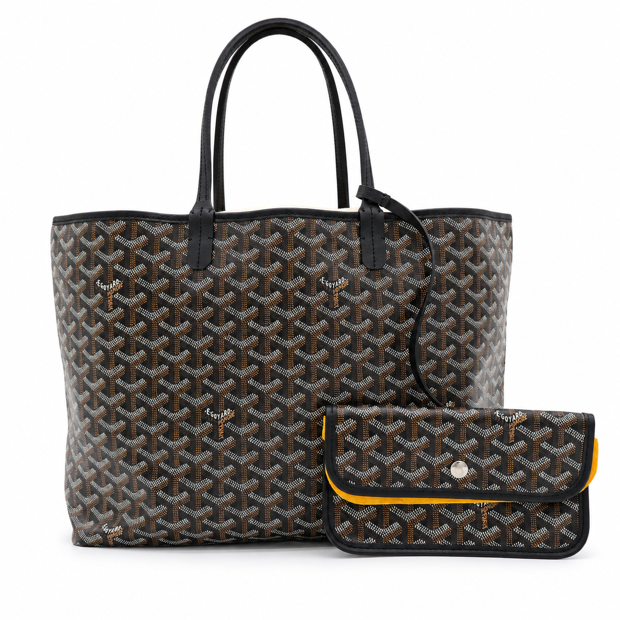 Goyard Saint Louis PM Tote Black  Goyardine Canvas Shopper Bag Pouch
