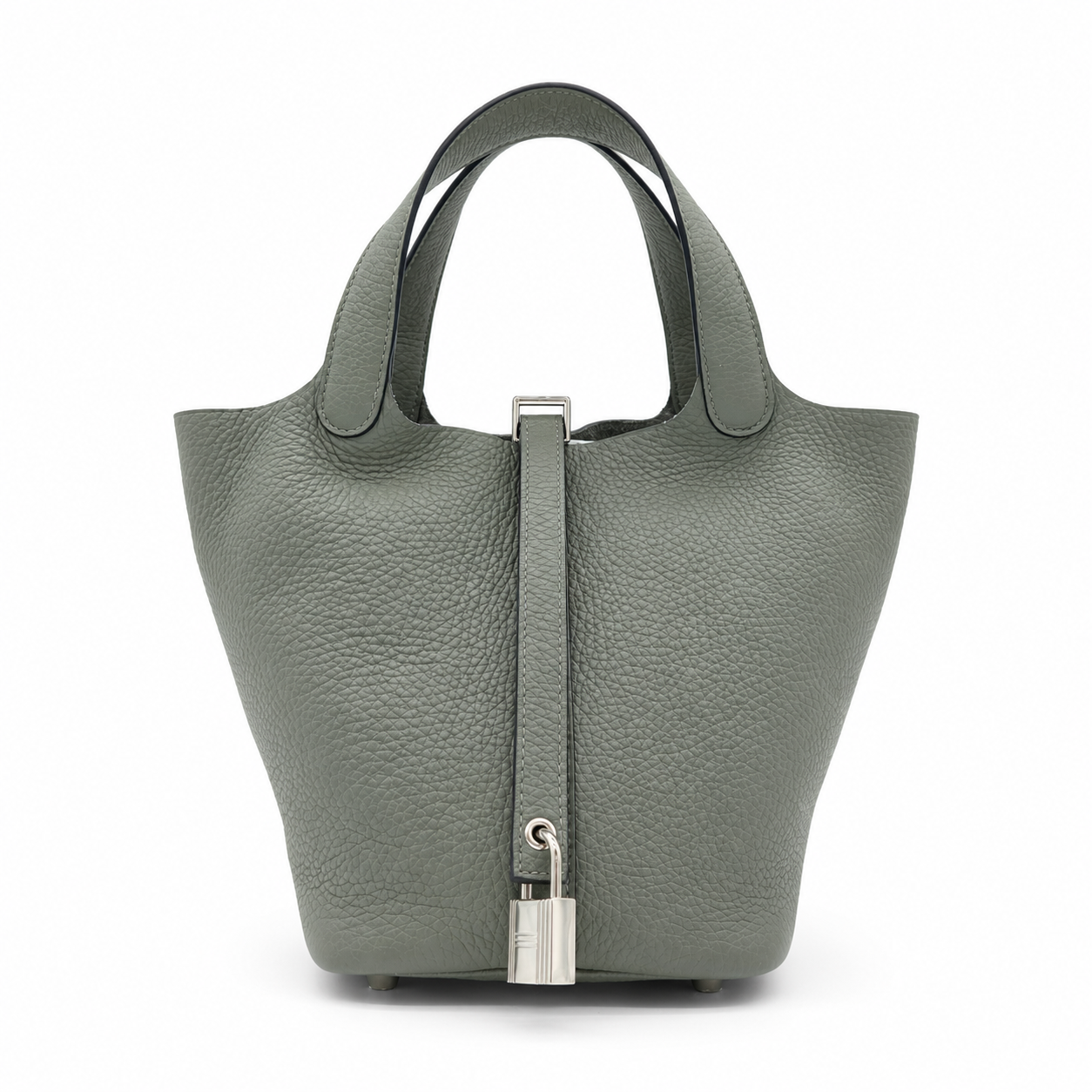 Hermès Picotin Lock Grey Pebbled Leather Handbag with Palladium Hardware – Good Condition