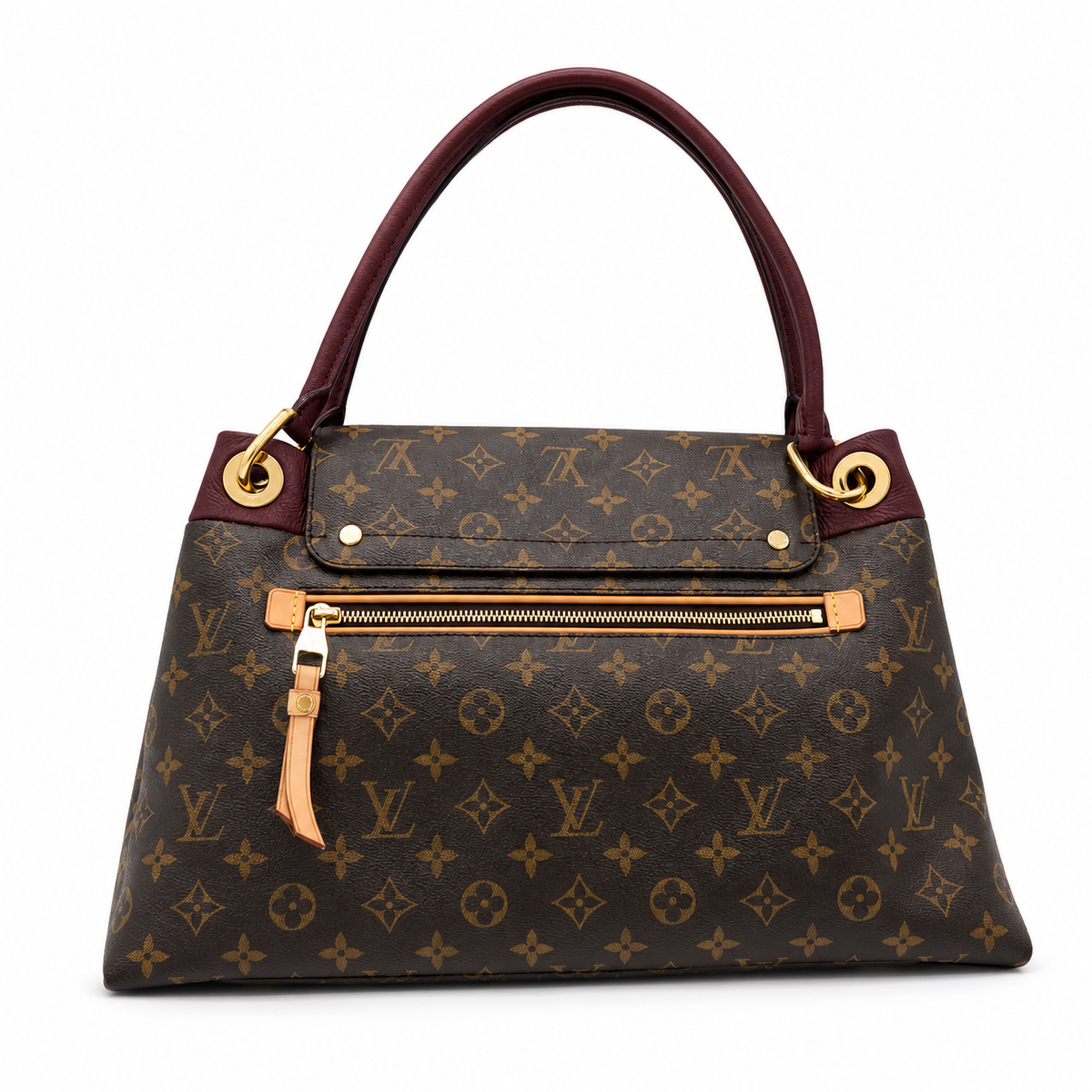 Louis Vuitton Olympe Monogram Handbag Burgundy Leather Trim Gold Hardware – Good Condition