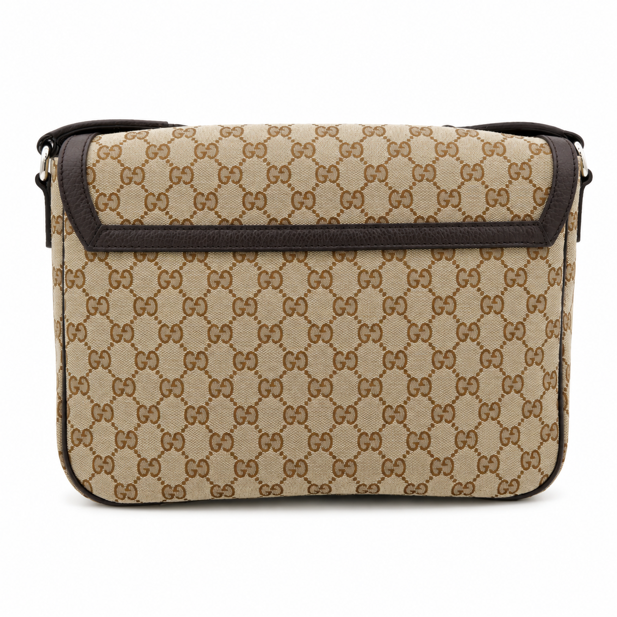 Gucci Monogram Flap Messenger Bag Beige Dark Brown GG Canvas