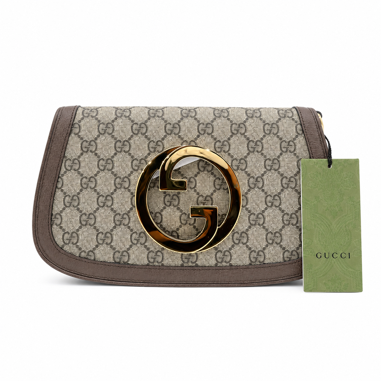 Gucci Blondie GG Supreme Clutch Bag Beige Ebony Canvas Gold Logo