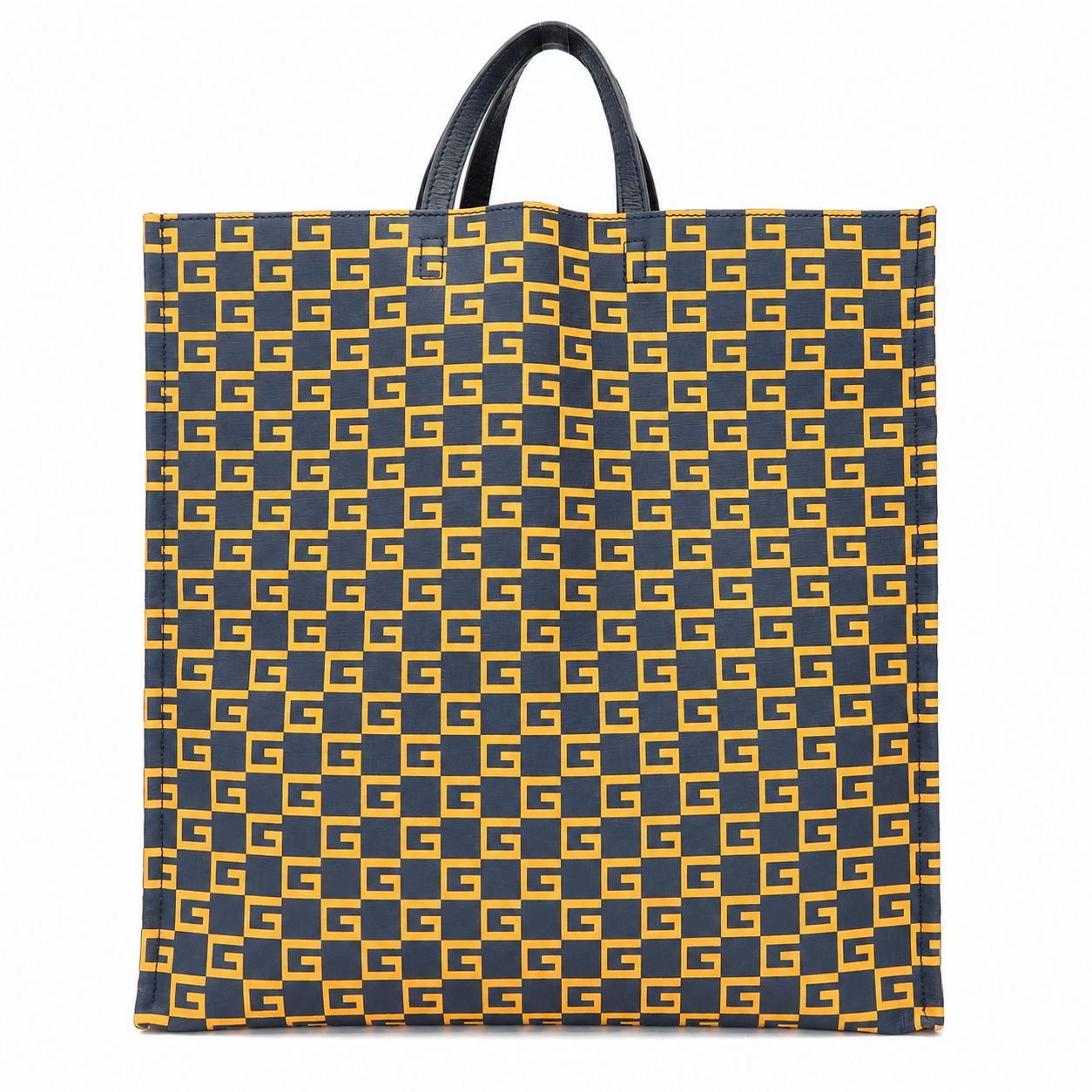Gucci Square G Vertical Tote in Navy and Orange Coated Canvas
