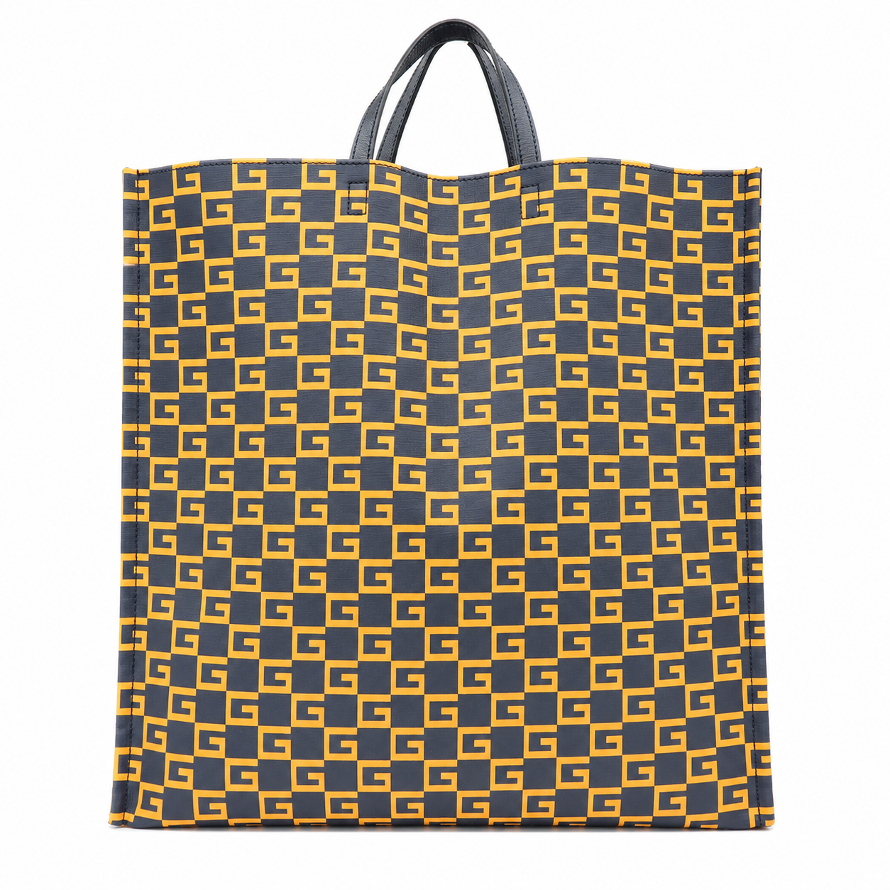 Gucci Square G Vertical Tote in Navy and Orange Coated Canvas